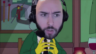 A Man With A Beard Is Wearing Headphones And Holding A Glass Of Wine GIF