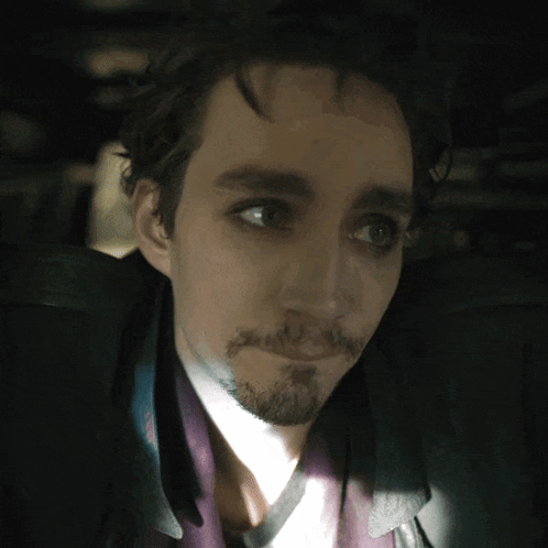 A Man With A Beard Looks At The Camera GIF