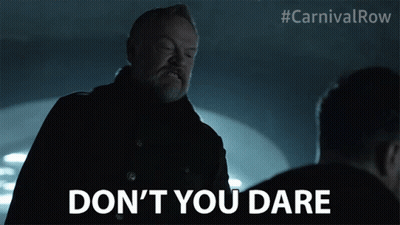 A Man With A Beard Says " Don 'T You Dare " To Another Man GIF