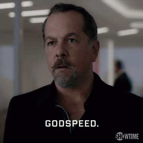A Man With A Beard Says Godspeed In A Showtime Advertisement GIF