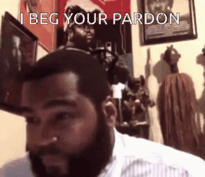 A Man With A Beard Says I Beg Your Pardon In A Room GIF