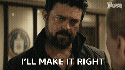 A Man With A Beard Says " I 'Ll Make It Right " In Front Of Another Man GIF