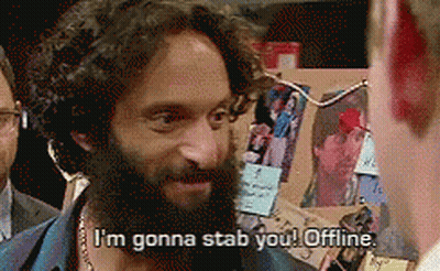 A Man With A Beard Says " I 'M Gonna Stab You " GIF