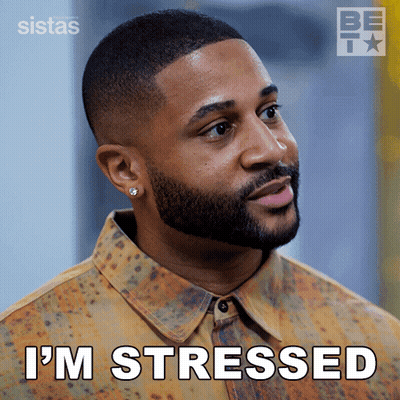 A Man With A Beard Says I 'M Stressed On A Screen GIF