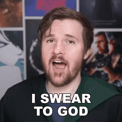 A Man With A Beard Says " I Swear To God " With His Mouth Open GIF