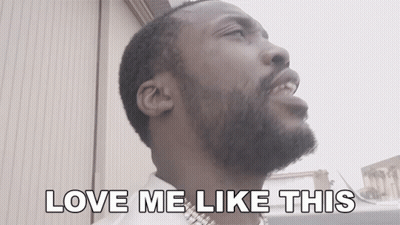 A Man With A Beard Says " Love Me Like This " While Looking Up GIF