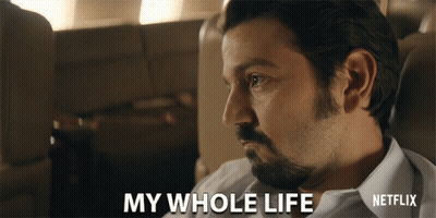 A Man With A Beard Says " My Whole Life " In Front Of A Netflix Logo GIF
