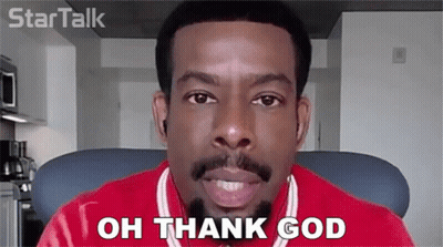 A Man With A Beard Says " Oh Thank God " GIF