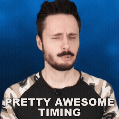 A Man With A Beard Says Pretty Awesome Timing With His Eyes Closed GIF