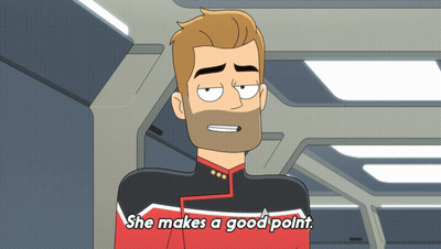 A Man With A Beard Says She Makes A Good Point In A Cartoon GIF