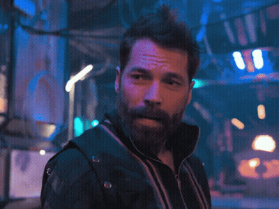 A Man With A Beard Says That 'S Awkward In Purple Letters GIF
