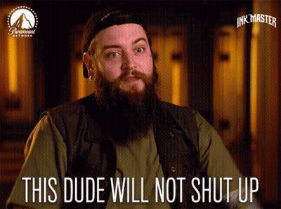 A Man With A Beard Says " This Dude Will Not Shut Up " In Front Of A Paramount Network Logo GIF