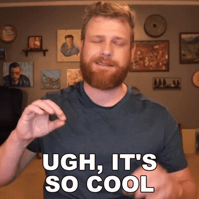 A Man With A Beard Says " Ugh It 'S So Cool " In Front Of A Wall Of Pictures GIF