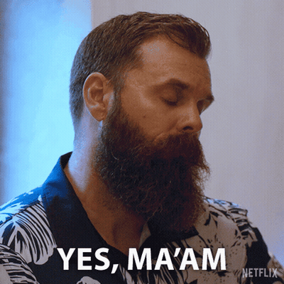 A Man With A Beard Says " Yes Ma Am " In A Netflix Ad GIF