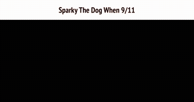 A Man With A Beard Stands In Front Of A Red Background With The Words Sparky The Dog When 9/11 GIF