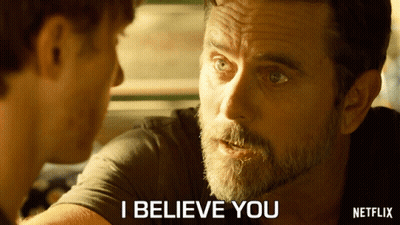 A Man With A Beard Talks To Another Man With The Words I Believe You On The Bottom GIF