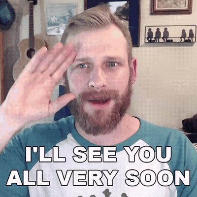 A Man With A Beard Waving His Hand With The Words I 'Ll See You All Very Soon Below Him GIF