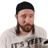 A Man With A Beard Wearing A Black Hat And A White Shirt That Says It 'S Yeet Sticker