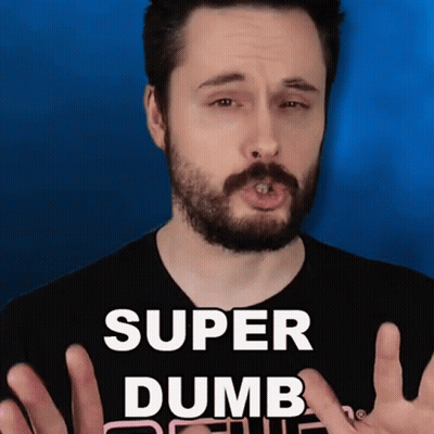 A Man With A Beard Wearing A Black Shirt That Says Super Dumb GIF