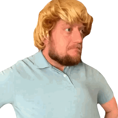 A Man With A Beard Wearing A Blonde Wig And A Light Blue Shirt Sticker