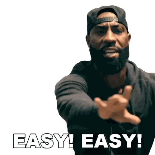 A Man With A Beard Wearing A Hat And A Black Shirt Says Easy Sticker