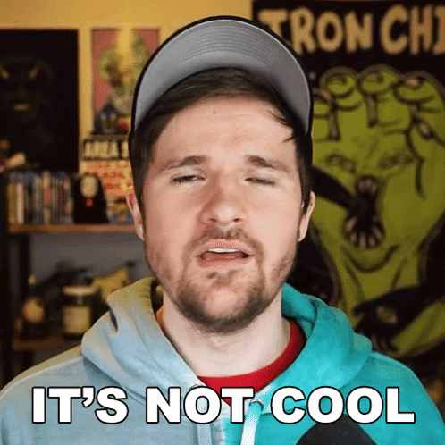A Man With A Beard Wearing A Hat And A Blue Hoodie Says It 'S Not Cool GIF