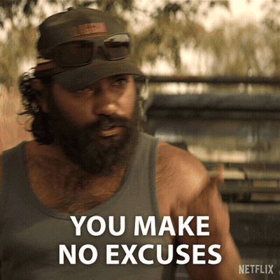 A Man With A Beard Wearing A Hat And Sunglasses Says You Make No Excuses GIF