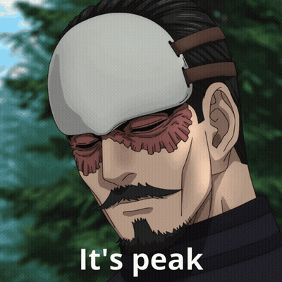 A Man With A Beard Wearing A Mask And The Words It 'S Peak Below Him GIF
