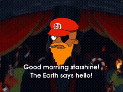 A Man With A Beard Wearing A Red Hat With The Letter Cd On It GIF