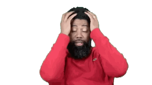 A Man With A Beard Wearing A Red Hollister Sweater Is Holding His Head Sticker