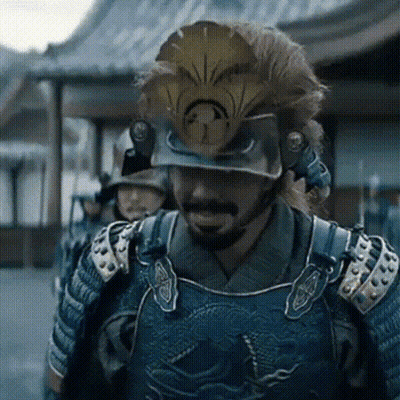 A Man With A Beard Wearing A Samurai Armor And Helmet GIF