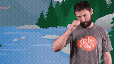 A Man With A Beard Wearing A Sticker Giant Shirt GIF