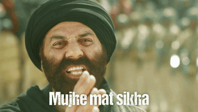 A Man With A Beard Wearing A Turban Says ' Muje Mat Sikha ' At The Bottom GIF