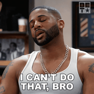 A Man With A Beard Wearing A White Tank Top Says I Can 'T Do That Bro GIF