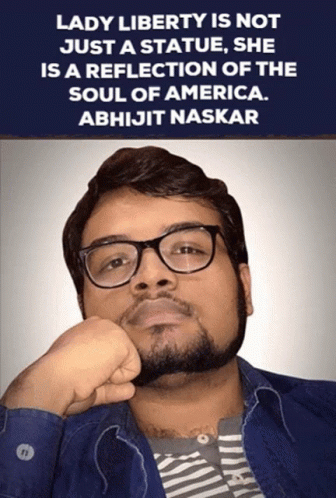 A Man With A Beard Wearing Glasses And A Quote About Lady Liberty Is Not Just A Statue GIF