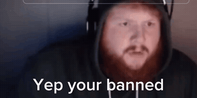 A Man With A Beard Wearing Headphones And A Hoodie With The Words Yep Your Banned On The Bottom GIF