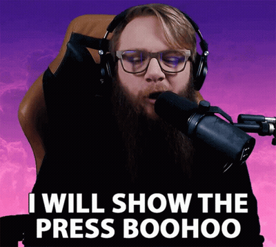 A Man With A Beard Wearing Headphones And Glasses Says I Will Show The Press Boohoo GIF