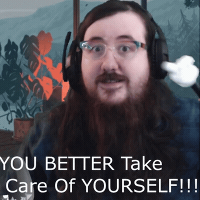 A Man With A Beard Wearing Headphones And Glasses Says " You Better Take Care Of Yourself " GIF