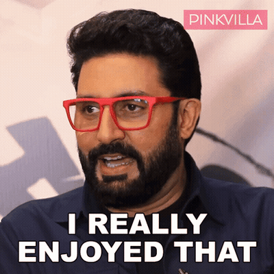 A Man With A Beard Wearing Red Glasses Says " I Really Enjoyed That " GIF