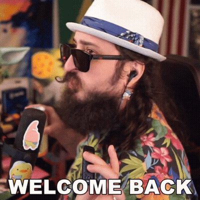 A Man With A Beard Wearing Sunglasses And A Hat Says " Welcome Back " GIF
