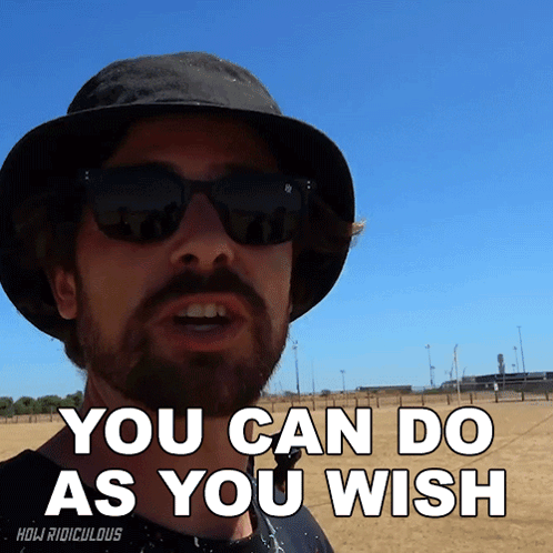A Man With A Beard Wearing Sunglasses And A Hat Says You Can Do As You Wish GIF