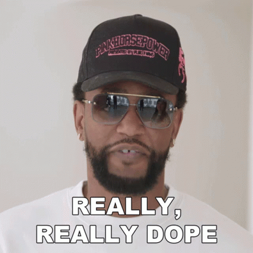 A Man With A Beard Wearing Sunglasses And A Hat That Says Really Really Dope GIF