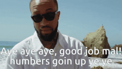 a man with a beard wearing sunglasses says aye aye aye good job mall numbers goin up ye ye