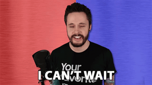 A Man With A Beard Wears A Black Shirt That Says Your Favorite I Can 'T Wait GIF