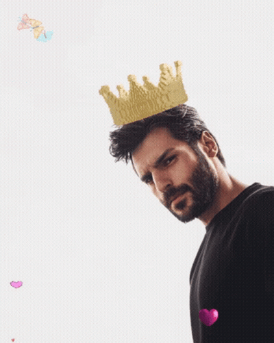 A Man With A Beard Wears A Gold Crown On His Head GIF