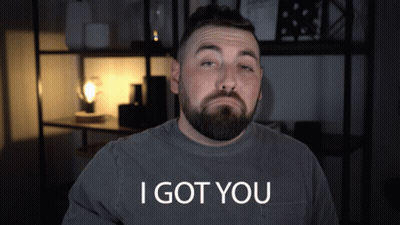A Man With A Beard Wears A Shirt That Says " I Got You " GIF