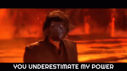 A Man With A Black Dog On His Face Is Standing In Front Of A Fire . GIF