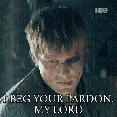 A Man With A Black Eye Says " I Beg Your Pardon " GIF