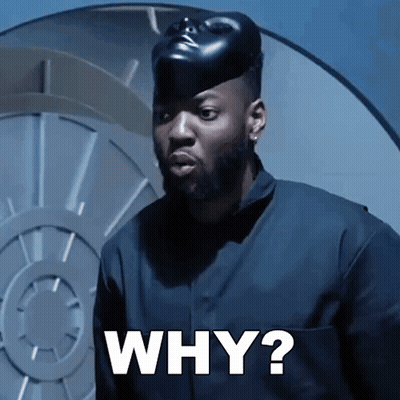 a man with a black mask on his head is asking why