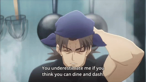 A Man With A Blue Hat On His Head Says You Underestimate Me If You Think You Can Dine And Dash GIF